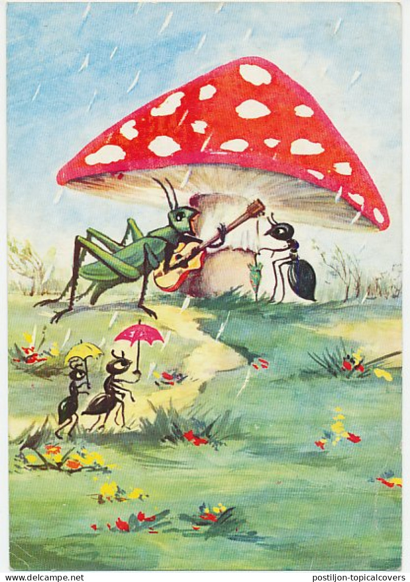Postal Stationery Romania 1970 Ant - Grasshopper - Mushroom - Guitar - Autres & Non Classés