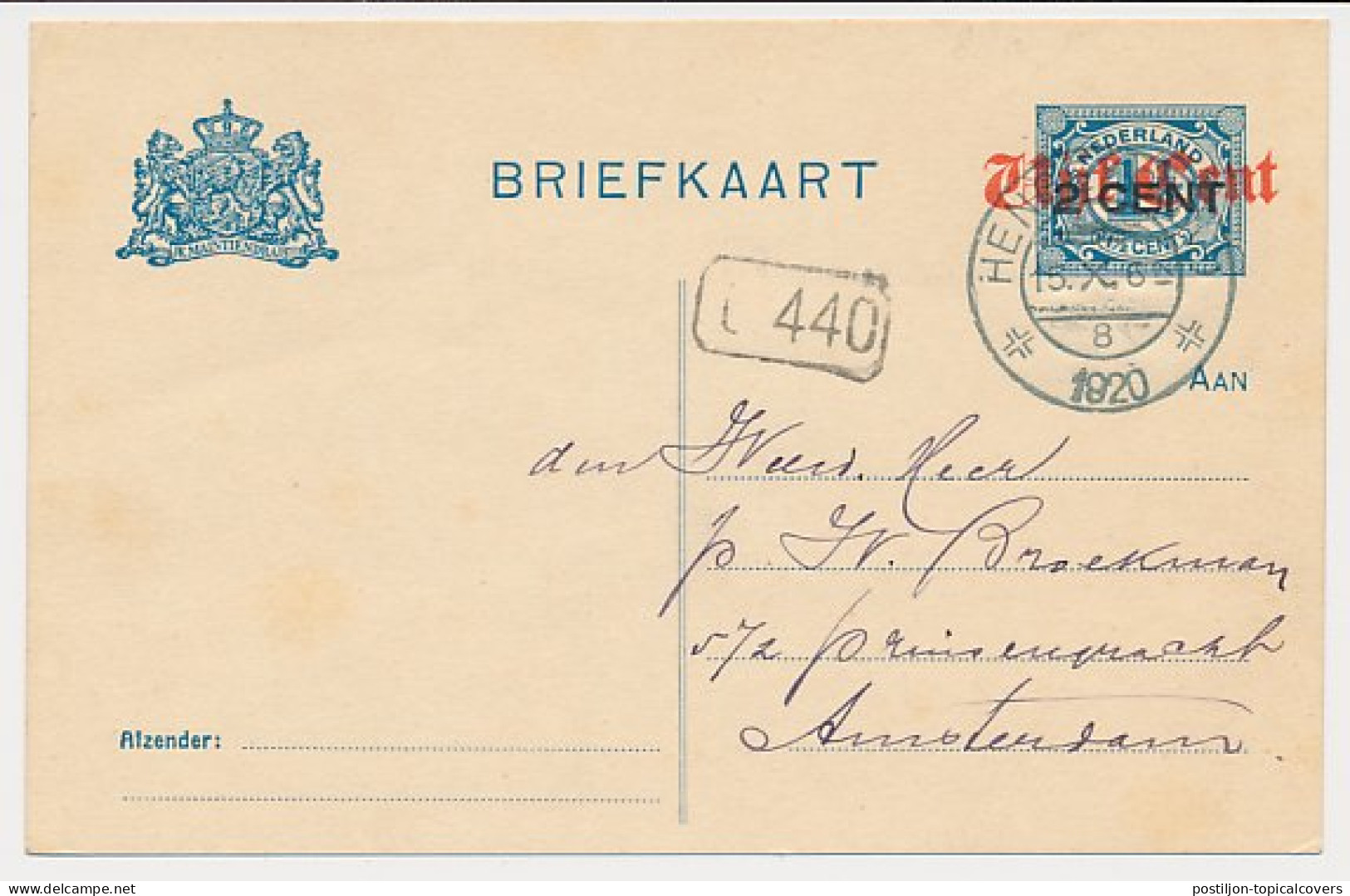 Briefkaart G. 118 A I Hengelo - Amsterdam 1920 - Entiers Postaux