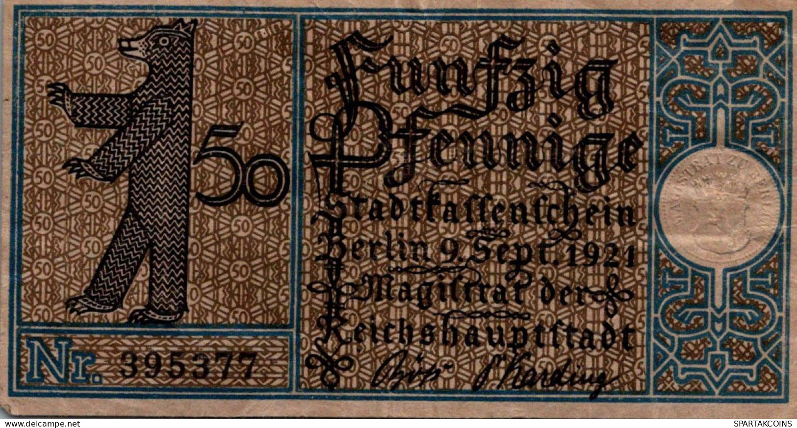 50 PFENNIG 1921 Stadt BERLIN DEUTSCHLAND Notgeld Banknote #PG390 - [11] Emissions Locales