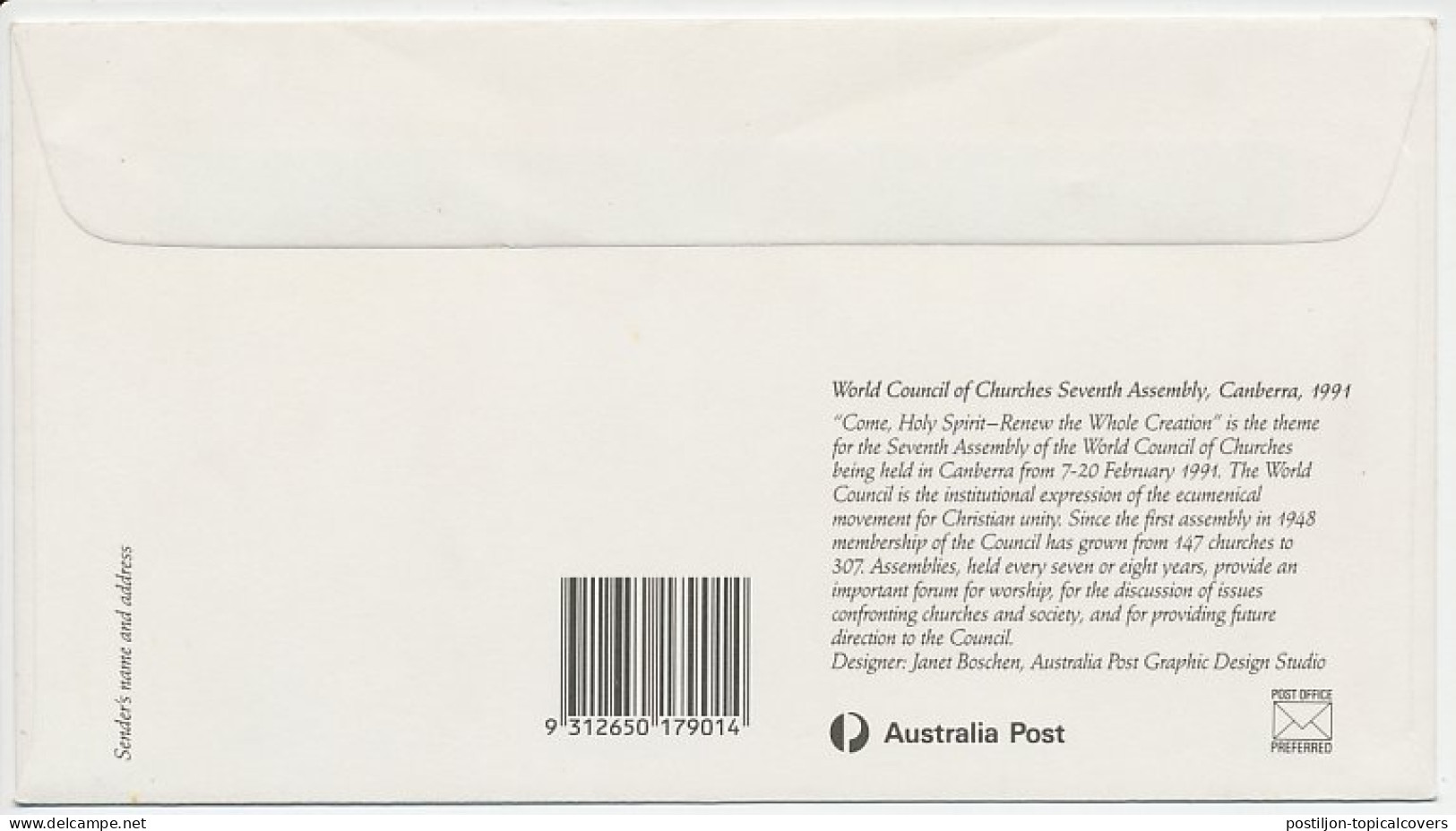 Postal Stationery Australia 1991 World Council Of Churches - Oikoumene - Other & Unclassified