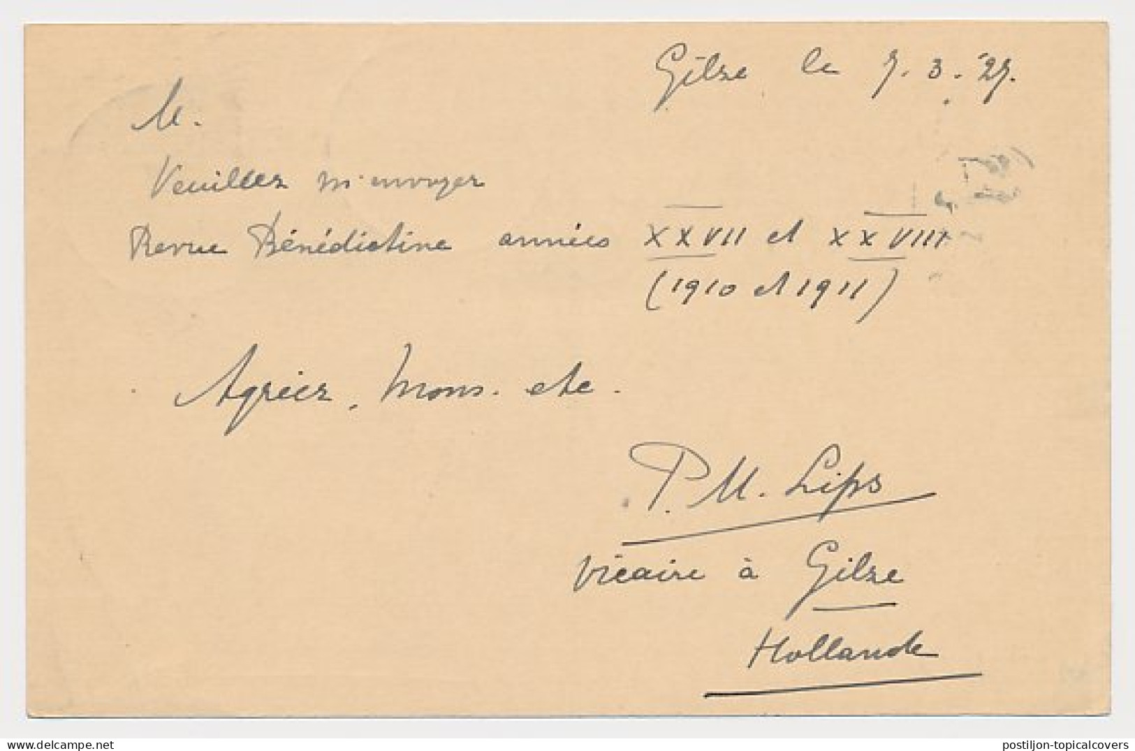 Briefkaart G. 216 / Bijfrankering Gilze - Belgie 1927 - Entiers Postaux