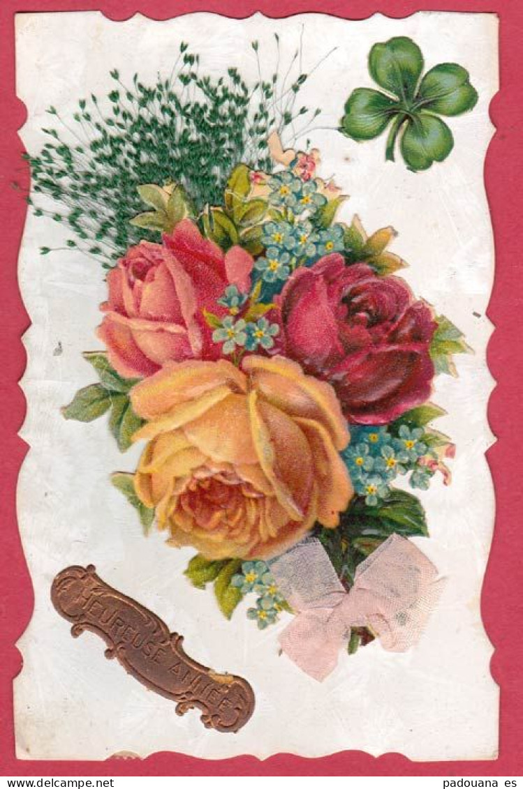 AC504 FANTAISIES CARTE AVEC AJOUTIS ROSES ET FLEURS SECHEES - Dreh- Und Zugkarten