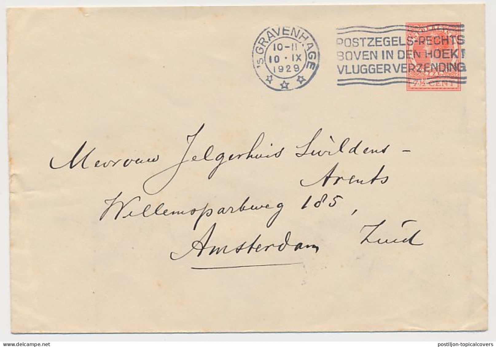 Envelop G. 22 S Gravenhage - Amsterdam 1929 - Entiers Postaux