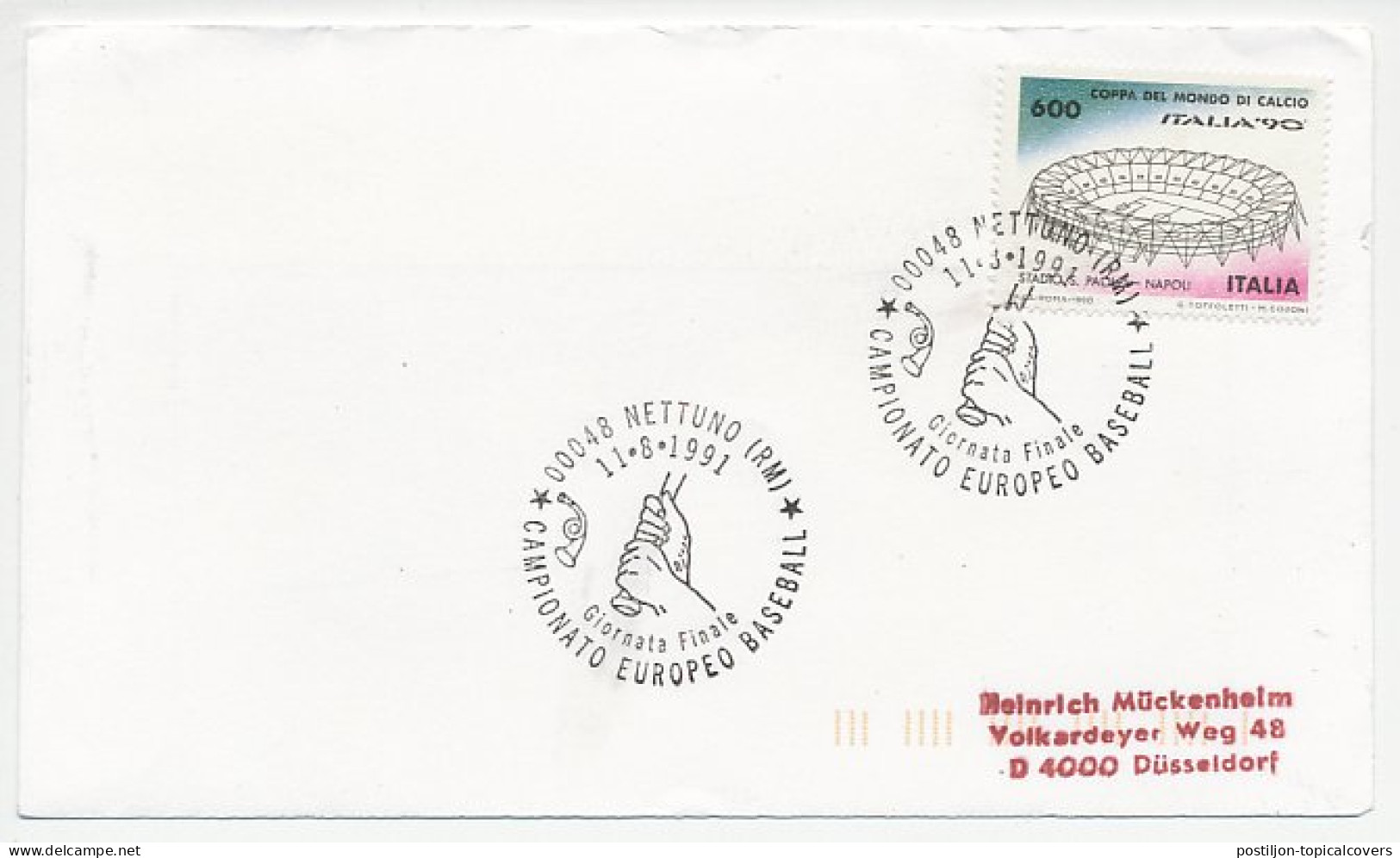 Cover / Postmark Italy 1991 Baseball - Other & Unclassified