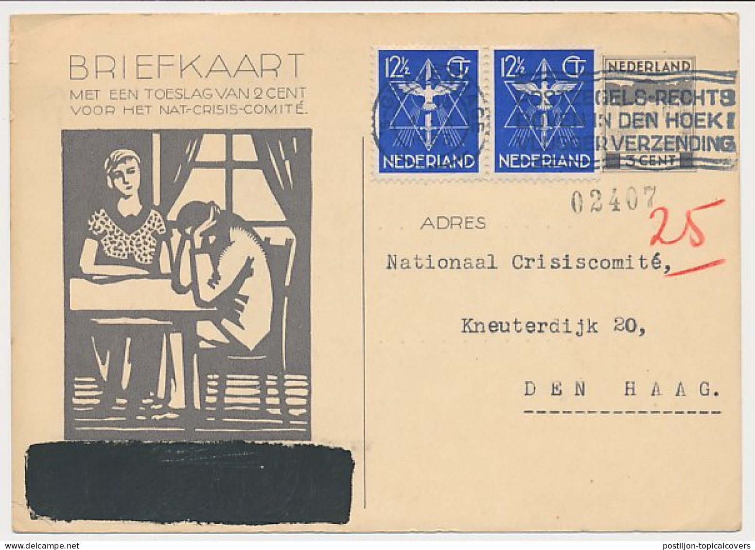 Briefkaart G. 233 / Bijfr. T.b.v. Radioprijsvraag - Den Haag  - Entiers Postaux