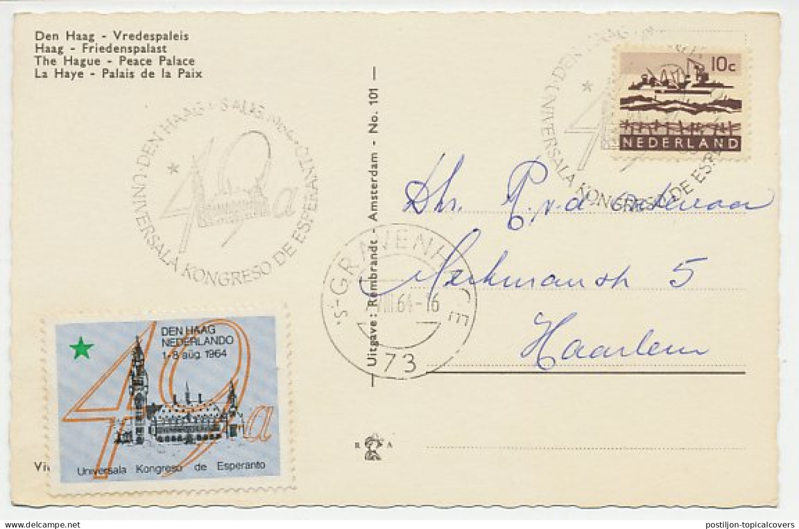 Picture Postcard / Postmark Netherlands 1964 Esperanto Congress Den Haag - Esperanto