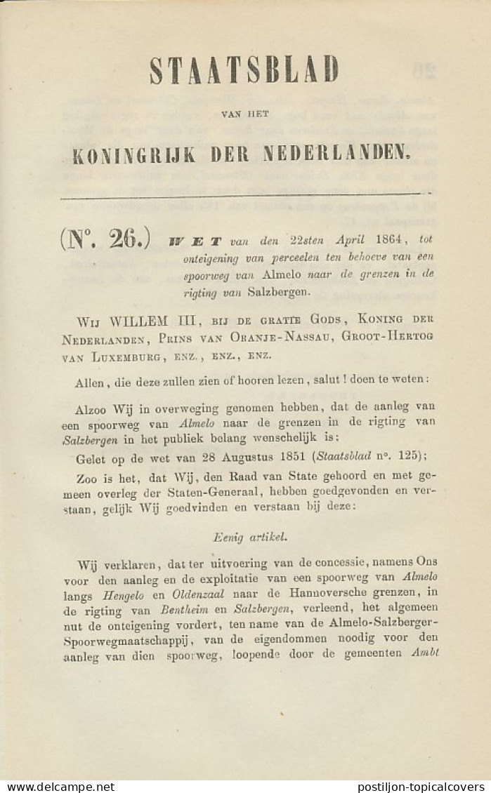 Staatsblad 1864 : Spoorlijn Almelo - Salzbergen - Historical Documents