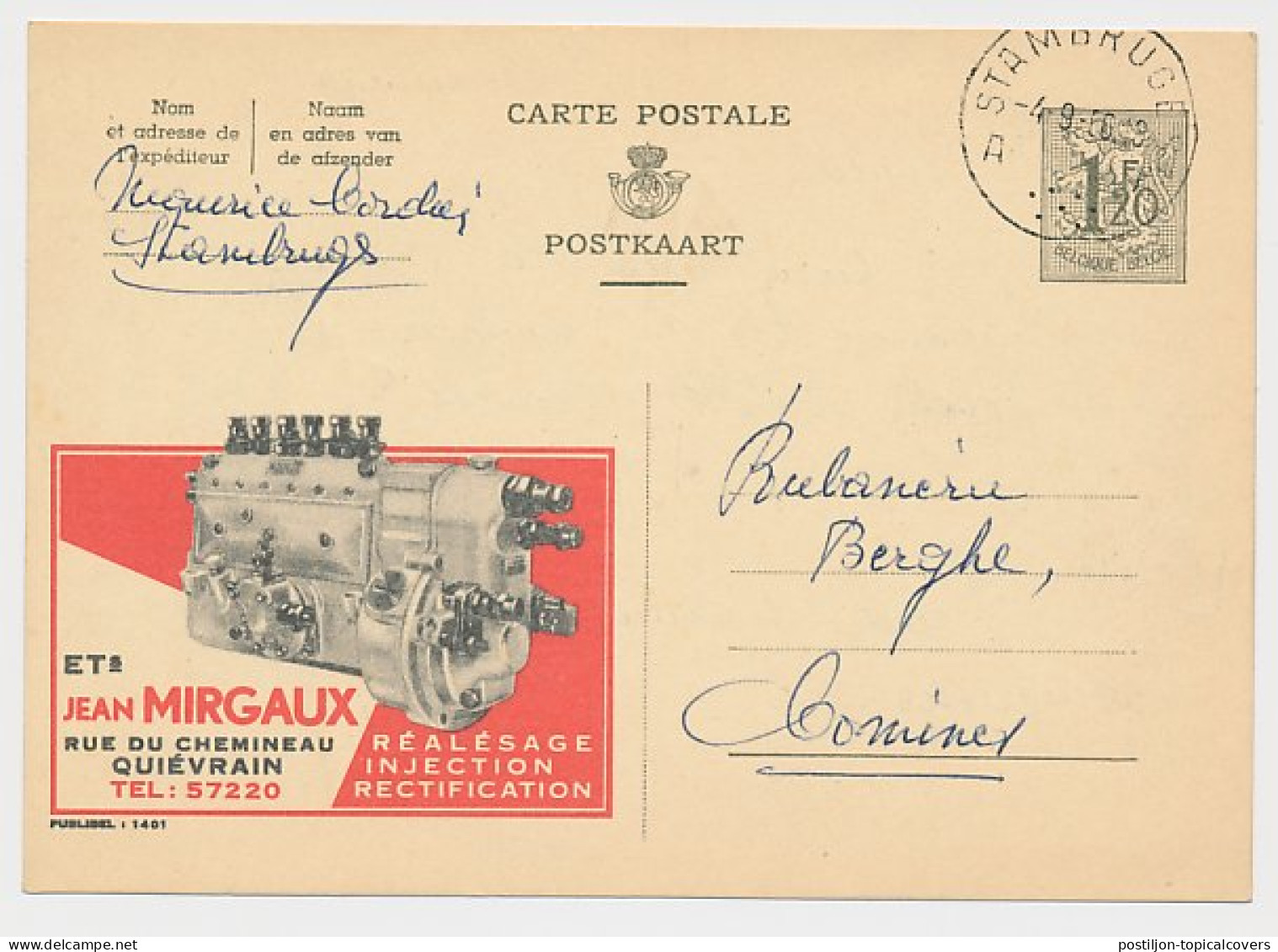Publibel - Postal Stationery Belgium 1956 Engine - Autres & Non Classés