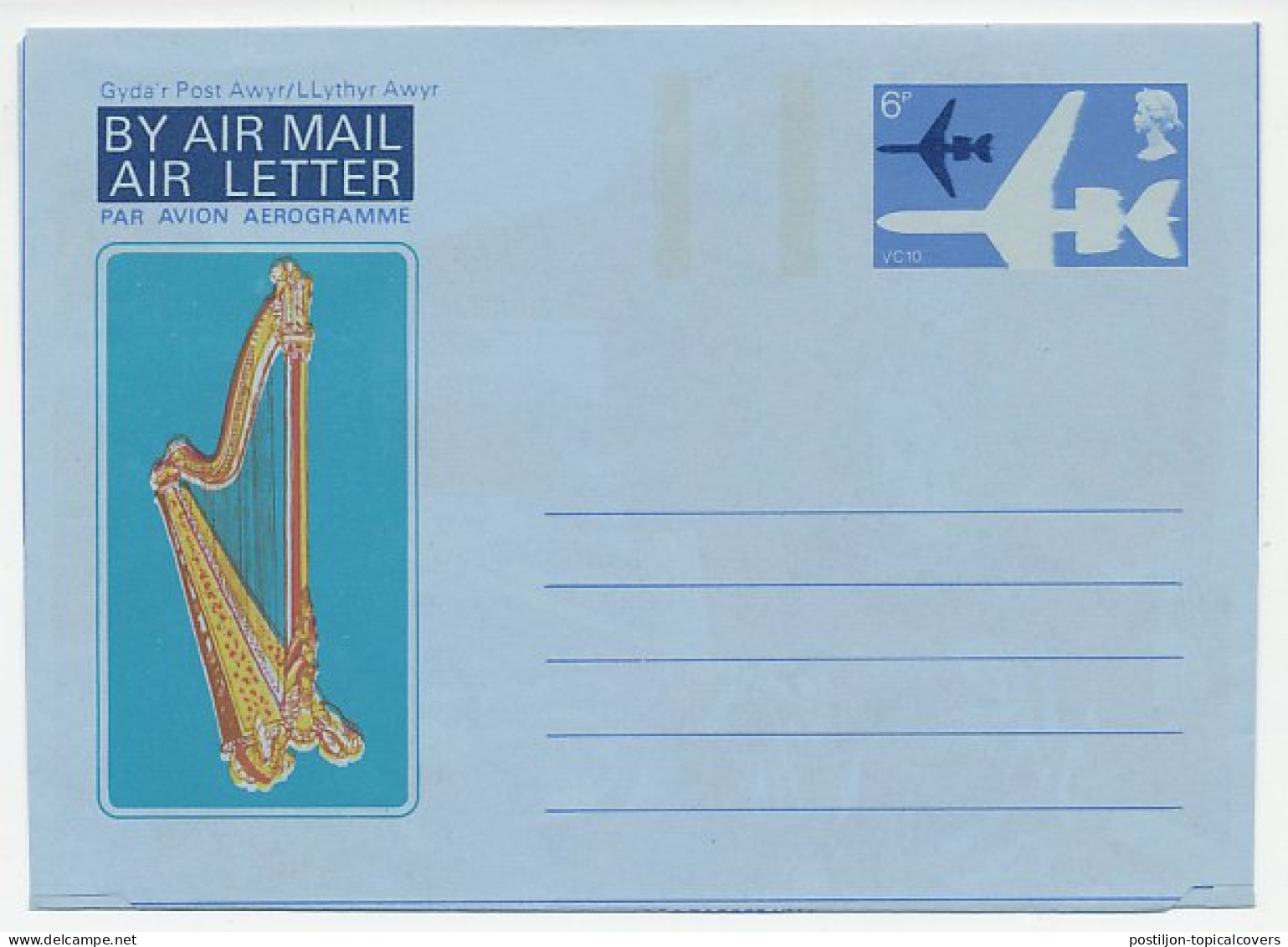 Postal Stationery GB / UK 1974 Harp - Music