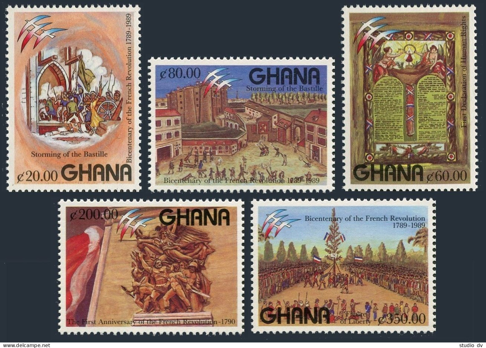 Ghana 1170-1174,MNH.Michel 1282-1286. French Revolution Bicentennial, 1989. - Precancels