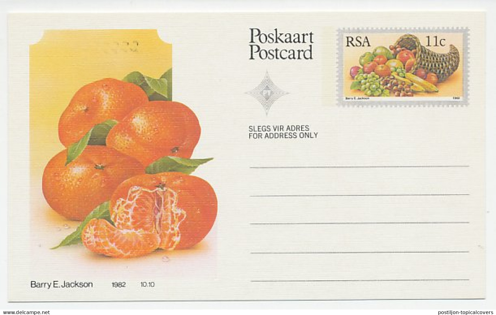 Postal Stationery Republic Of South Africa 1982 Tangerine - Fruit