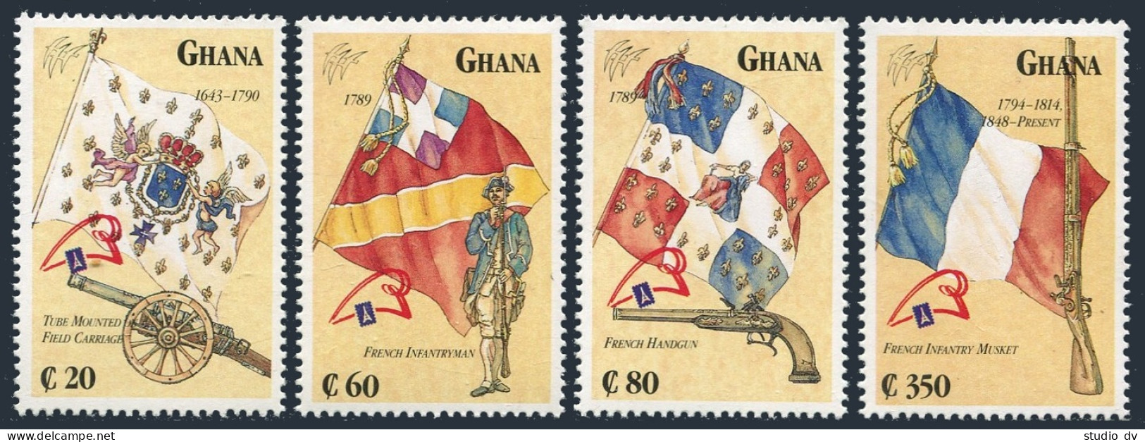 Ghana 1132-1135,1136,MNH.Michel 1236-1239,1240, Bl.135. PHILEXFRANCE-1989. - Prematasellado