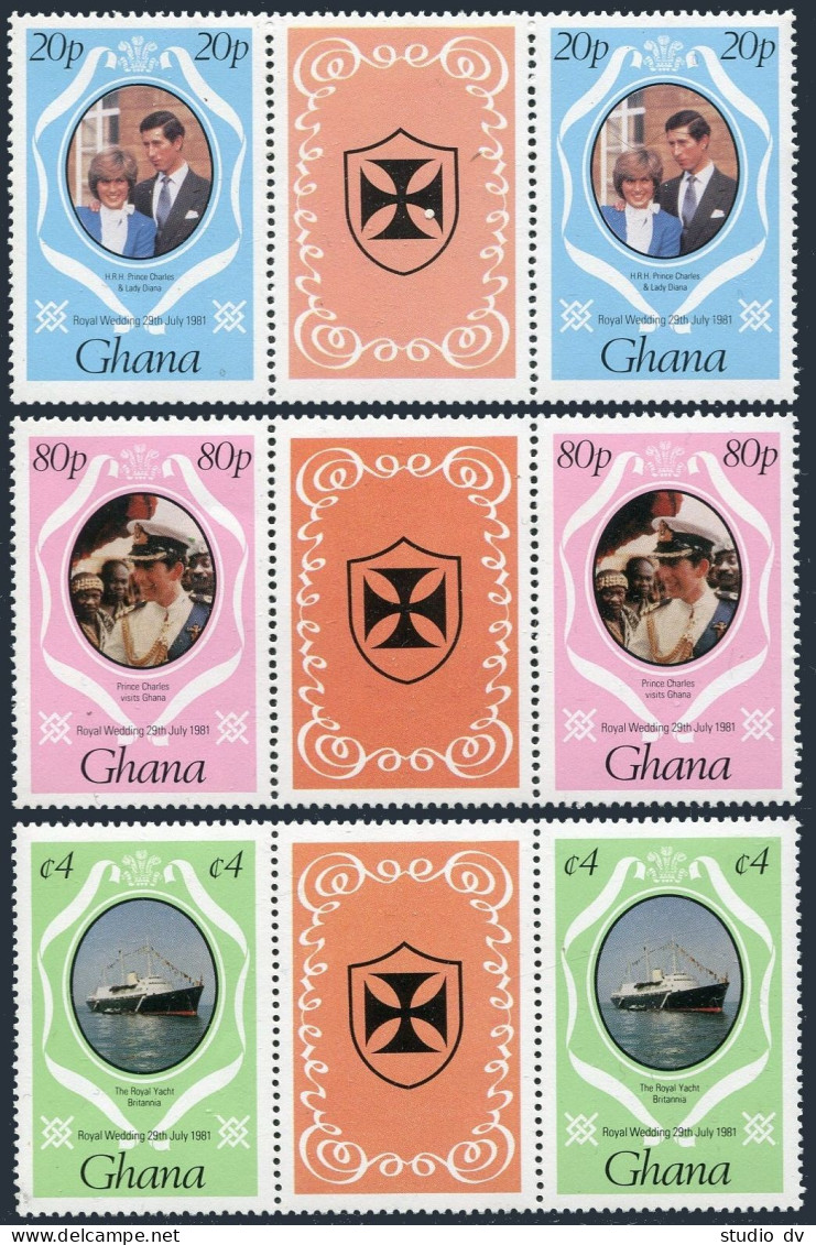 Ghana 759-761 Gutter, MNH. Mi 897-899. Royal Wedding 1981 .Prince Charles,Diana. - Préoblitérés
