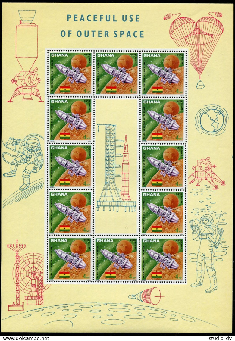 Ghana 305-307sheets,MNH-yellowish.Mi 310-312. Peaceful Use Of Outer Space,1967. - Préoblitérés