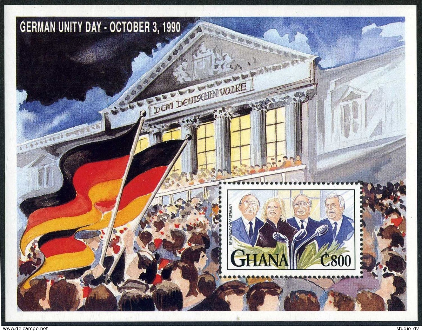 Ghana 1372,MNH.Michel 1651 Bl.190. Reunification Of Germany,1992.Chancellors. - Prematasellado