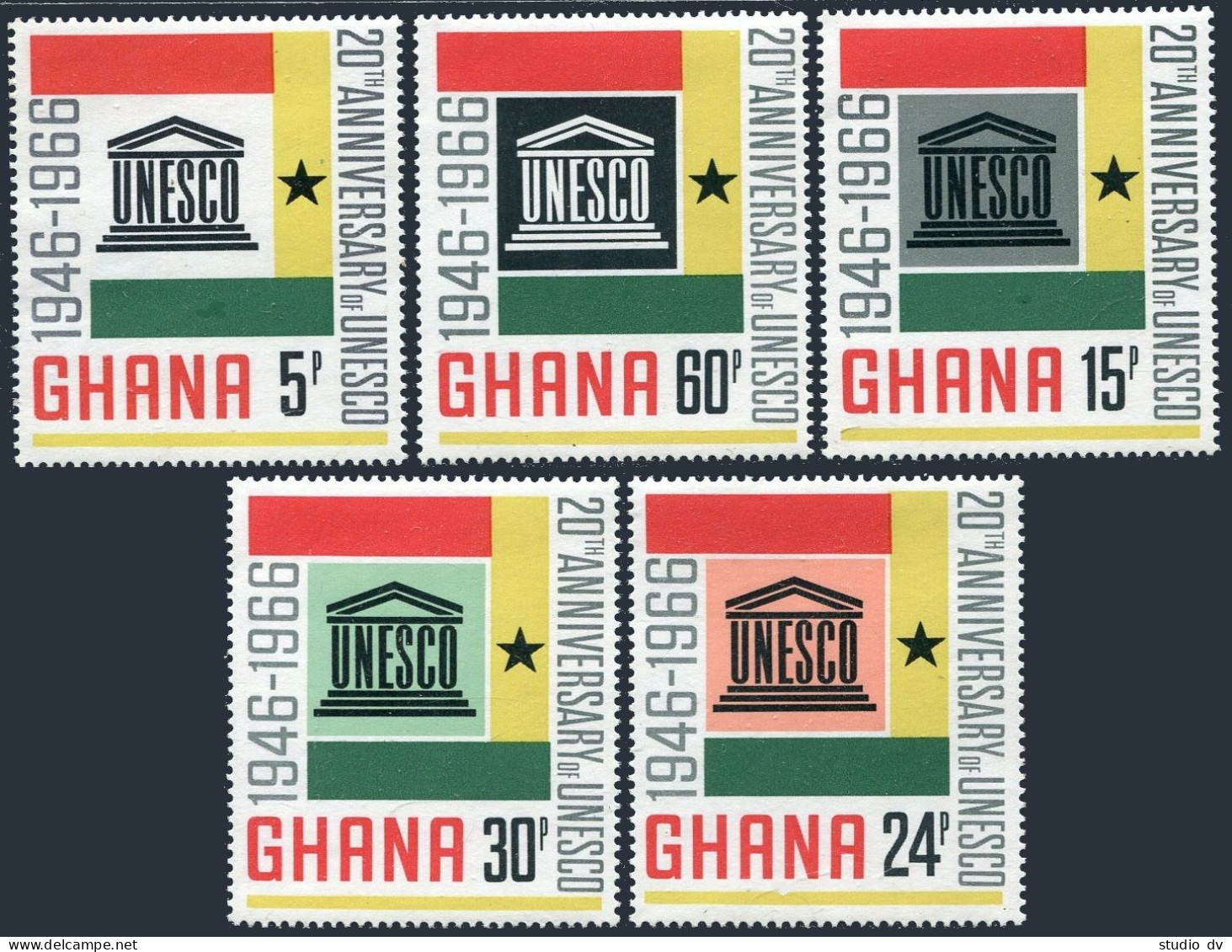 Ghana 264-268, MNH. Michel 274-278. UNESCO 20th Ann. 1966. - Préoblitérés