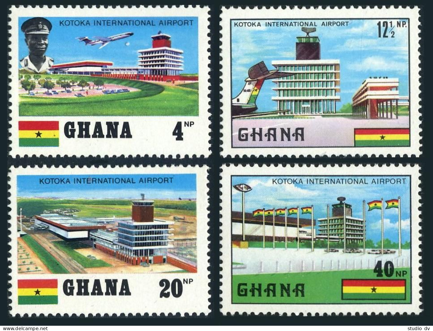 Ghana 382-385, MNH. Michel 393-396. Kotoka Airport, 1970. Gen .Kotoka, VC10. - Préoblitérés