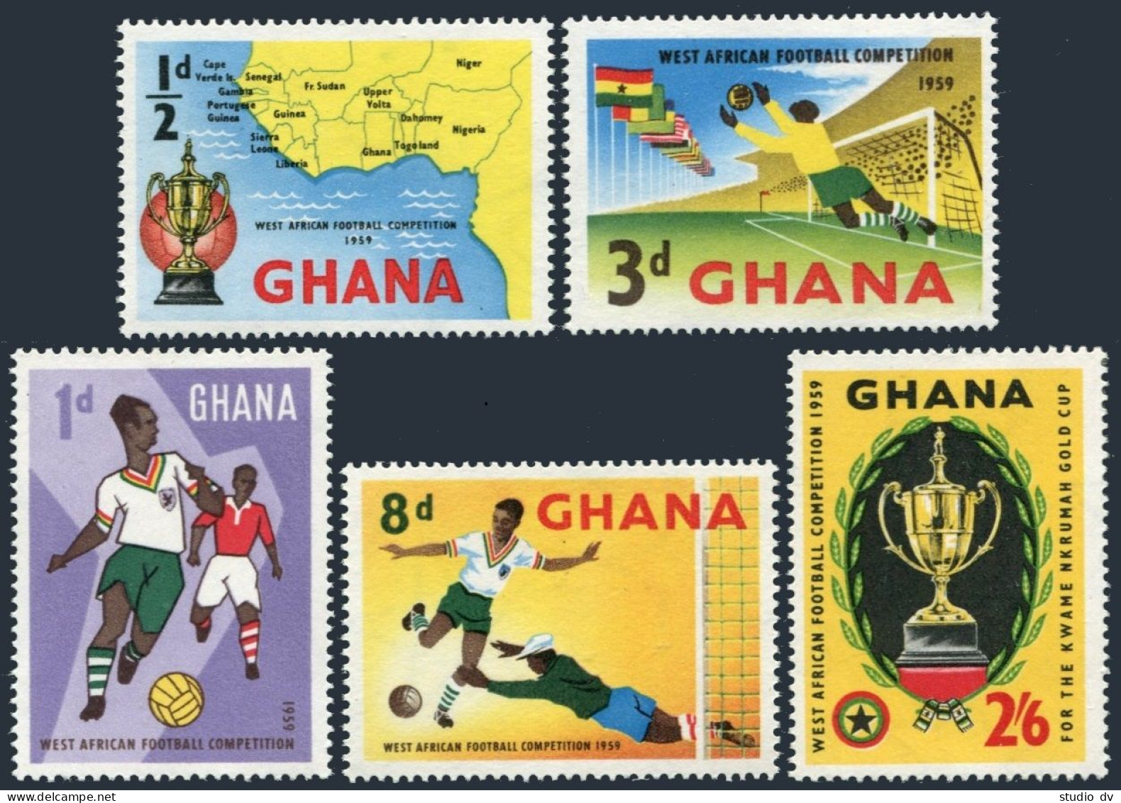 Ghana 61-65,hinged. Michel 63-67. West African Football Soccer Competition 1959. - Préoblitérés