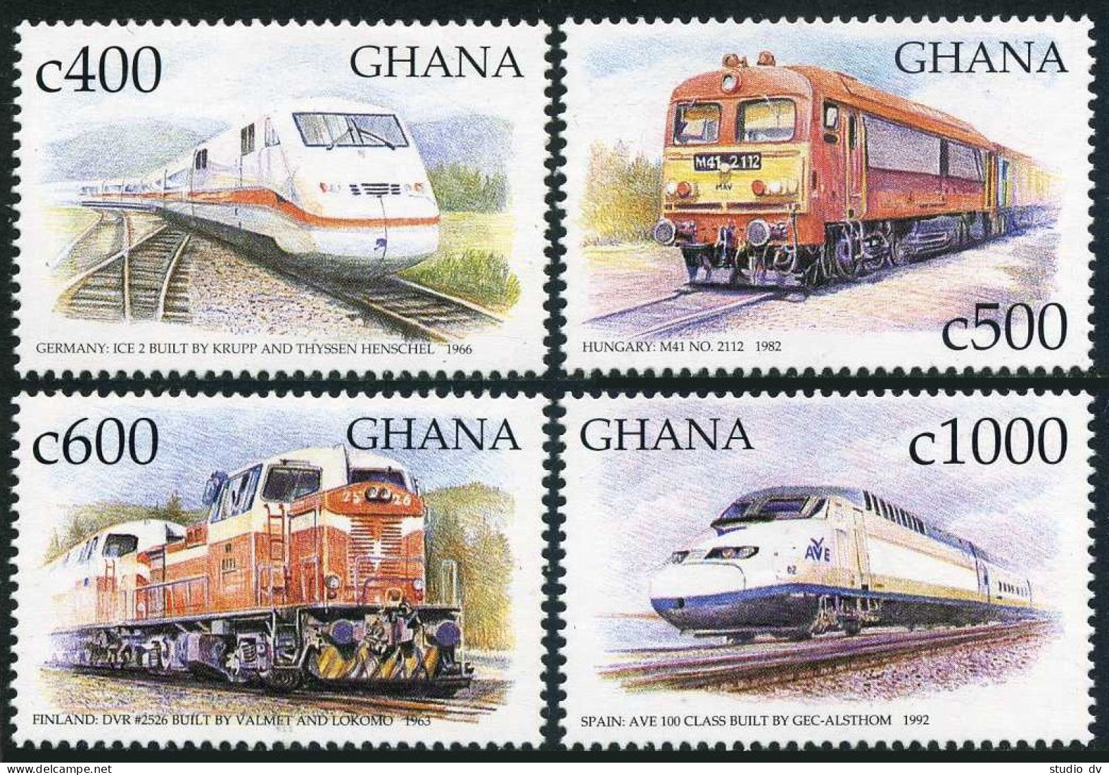Ghana 2105-2108, 2110 Af Sheet,MNH. Railways Of The World,1999.Trains.  - Préoblitérés