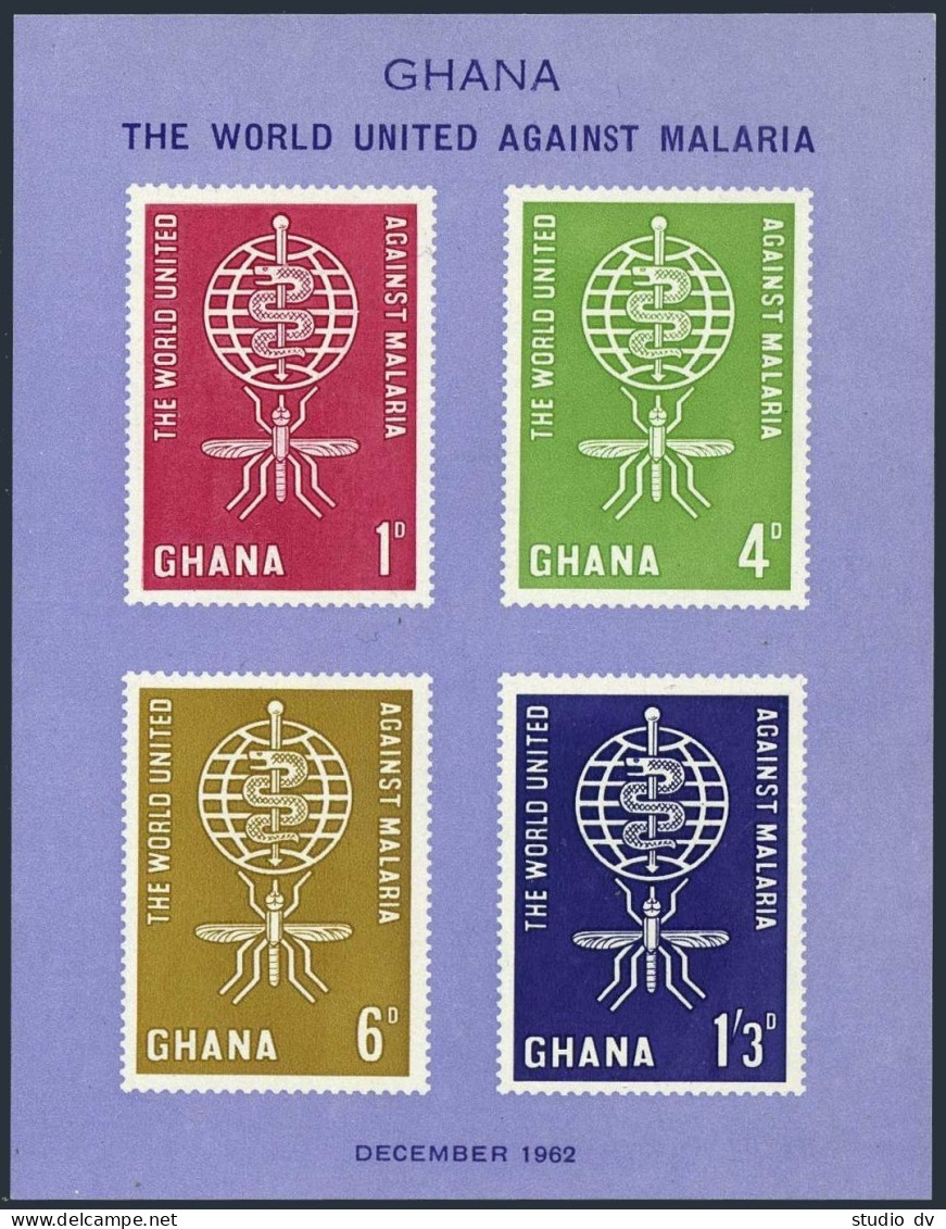 Ghana 128-131,131a,hinged. Mi 134-137,Bl.7. WHO Drive To Eradicate Malaria, 1962 - Preobliterati