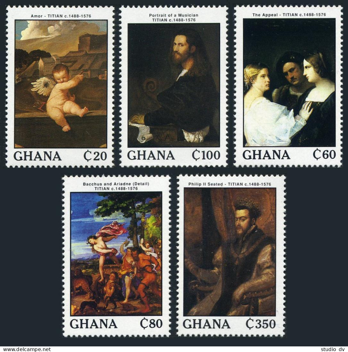 Ghana 1078-1082,1083,MNH.Mi 1225-1229,Bl.133. Paintings By Titian,1989. - Préoblitérés