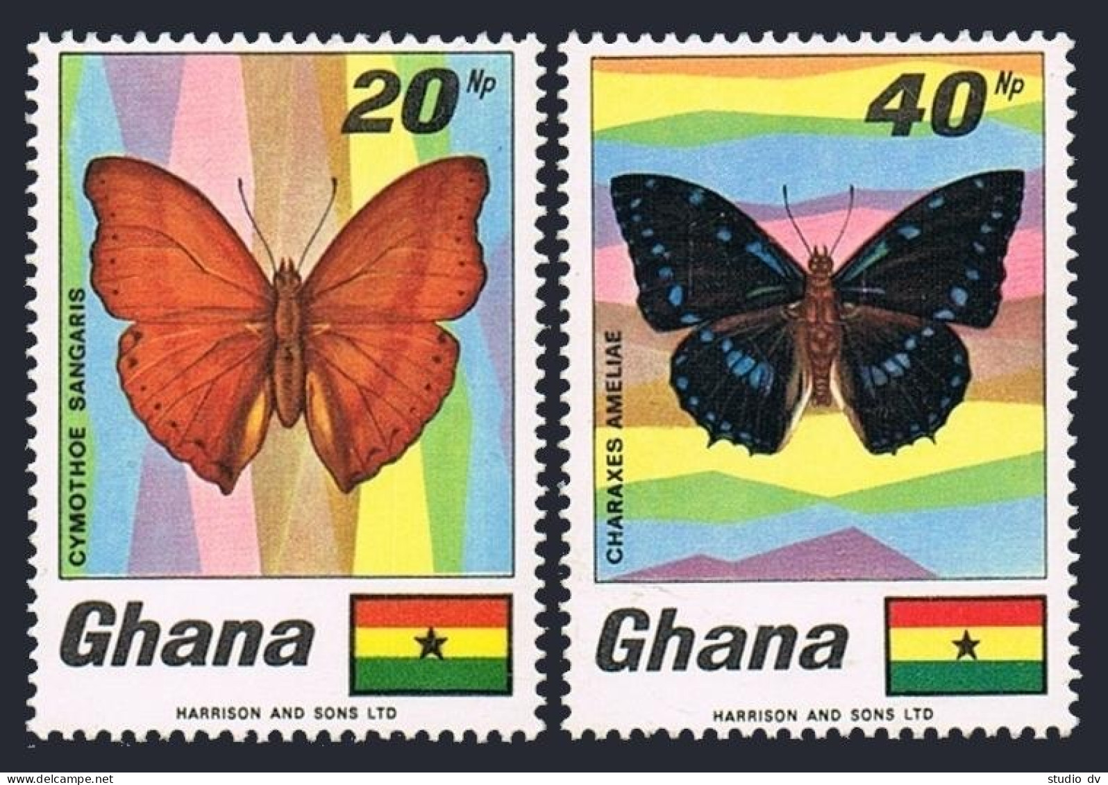 Ghana 334-335,MNH.Mi 345-346.Butterflies Cymothoe Sangaris,Charaxes Ameliae.1968 - Préoblitérés