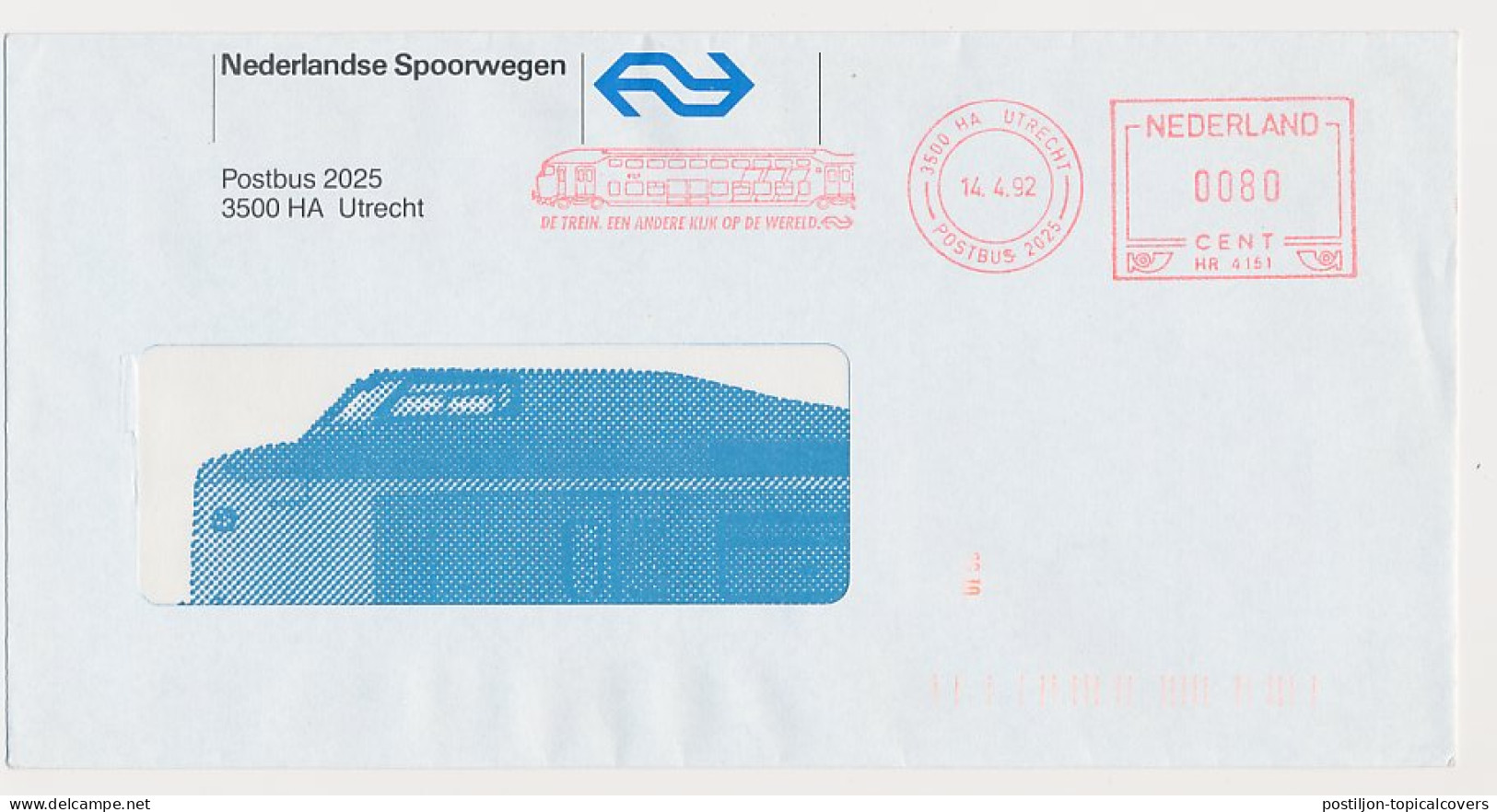 Illustrated Meter Cover Netherlands 1992 - Hasler 4151 NS - Dutch Railways - The Train A Different View Of The World - Treinen