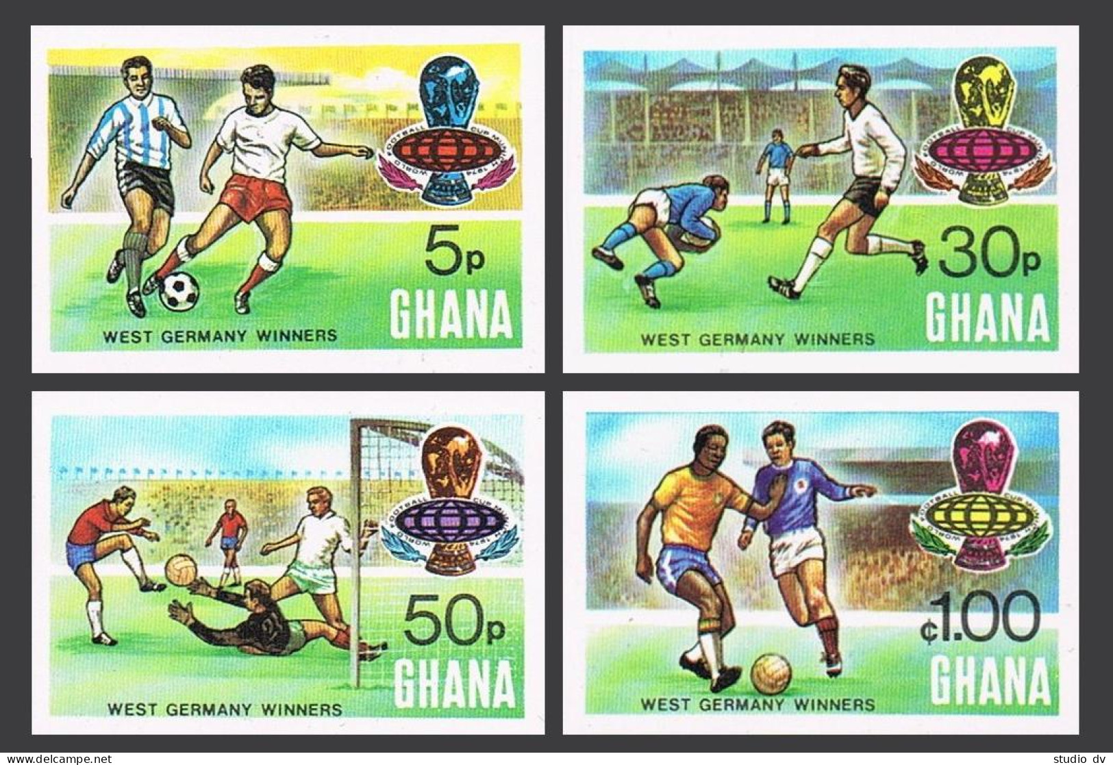 Ghana 535-538,539 Imperf,MNH.Mi 581B-584B,Bl.58B. Soccer Cup Munich-1974.Winner. - Prematasellado