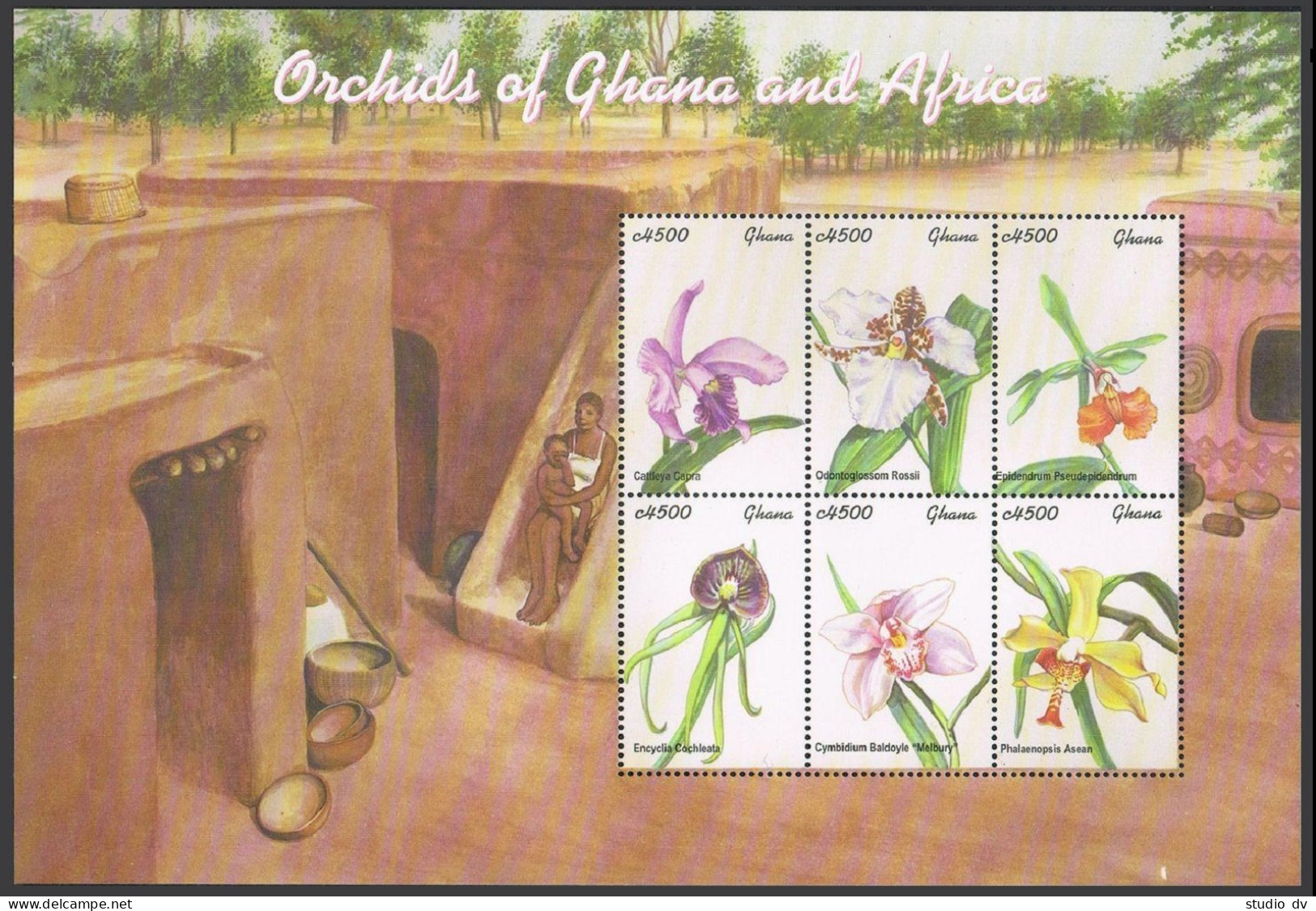 Ghana 2264-2267,2268 Sheet Of 6,2270 Sheet,MNH. Orchids,2001. - Prematasellado