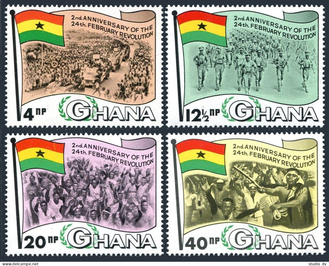 Ghana 319-322, MNH. Mi 330-333. 02.24. 1966 Revolution, 2nd Ann. Victory Parade. - Préoblitérés