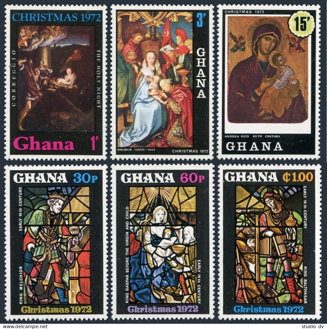 Ghana 466-471, MNH. Mi 486-491. Christmas 1972. Paintings:Correggio,Holbein,Rico - Prematasellado