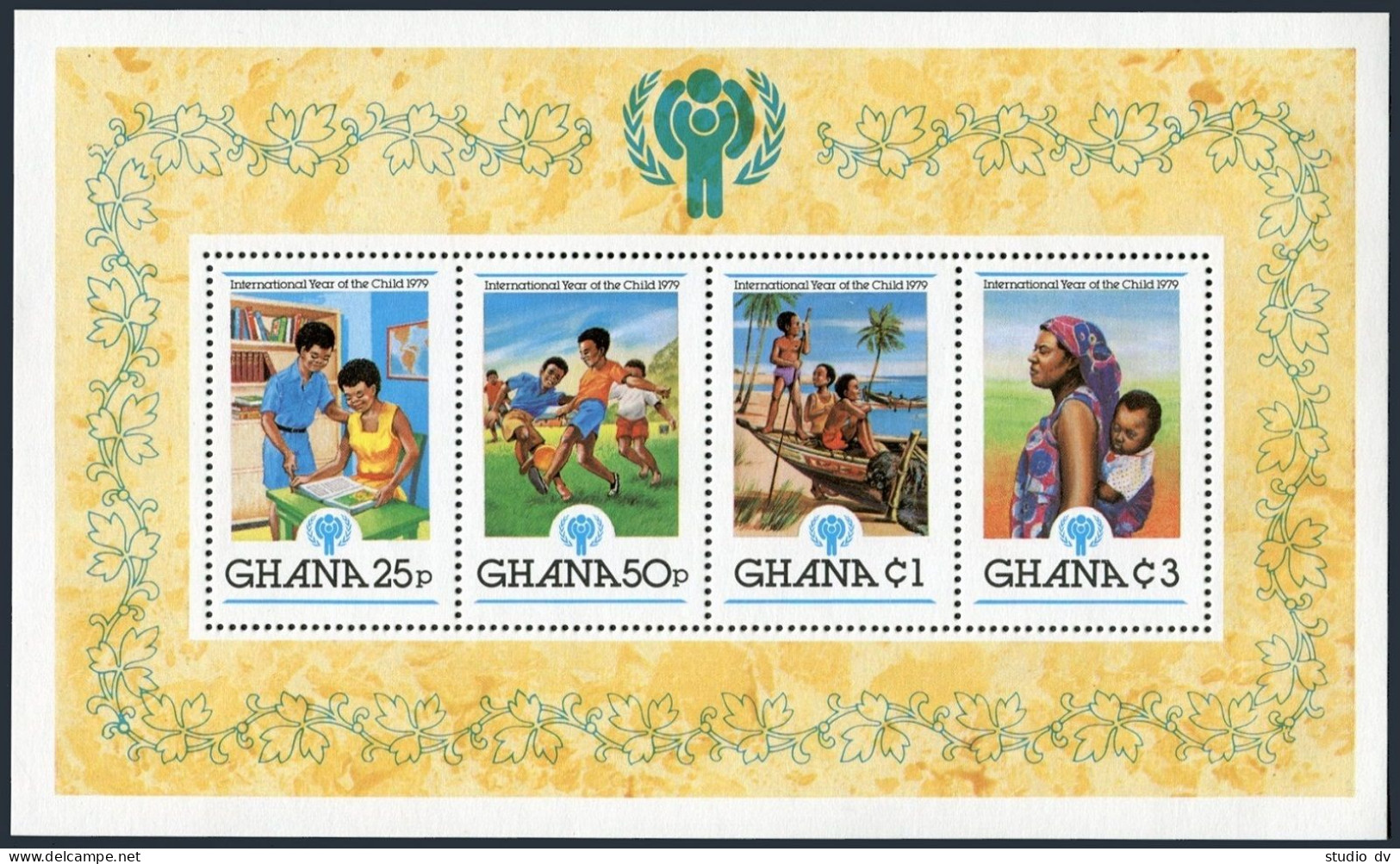 Ghana 713 Ad Sheet, MNH. Michel Bl.81. IYC-1979. Students, Soccer,Boys In Canoe, - Prematasellado
