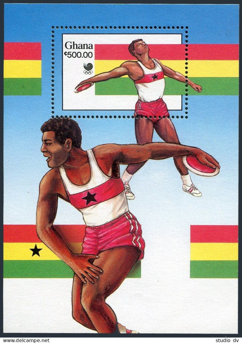 Ghana 1063, MNH. Michel Bl.131. Olympics Seoul-1988. Discus. - Préoblitérés