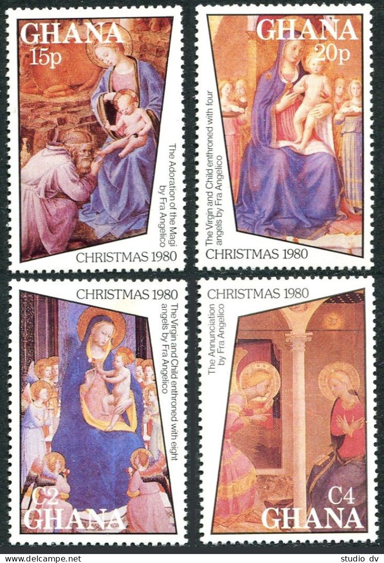 Ghana 736-739,740 Sheet,MNH.Michel 856-859,Bl.88. Christmas 1980,Fra Angelico. - VorausGebrauchte