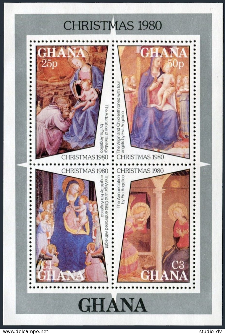 Ghana 736-739,740 Sheet,MNH.Michel 856-859,Bl.88. Christmas 1980,Fra Angelico. - VorausGebrauchte