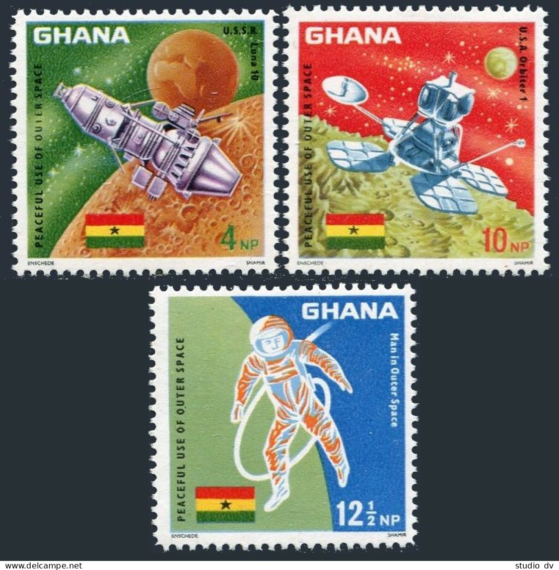 Ghana 305-307, 307a, MNH. Mi 310-312, Bl.26. Peaceful Use Of Outer Space, 1967. - VorausGebrauchte