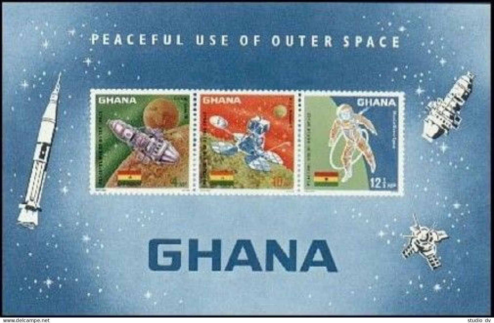 Ghana 305-307, 307a, MNH. Mi 310-312, Bl.26. Peaceful Use Of Outer Space, 1967. - VorausGebrauchte