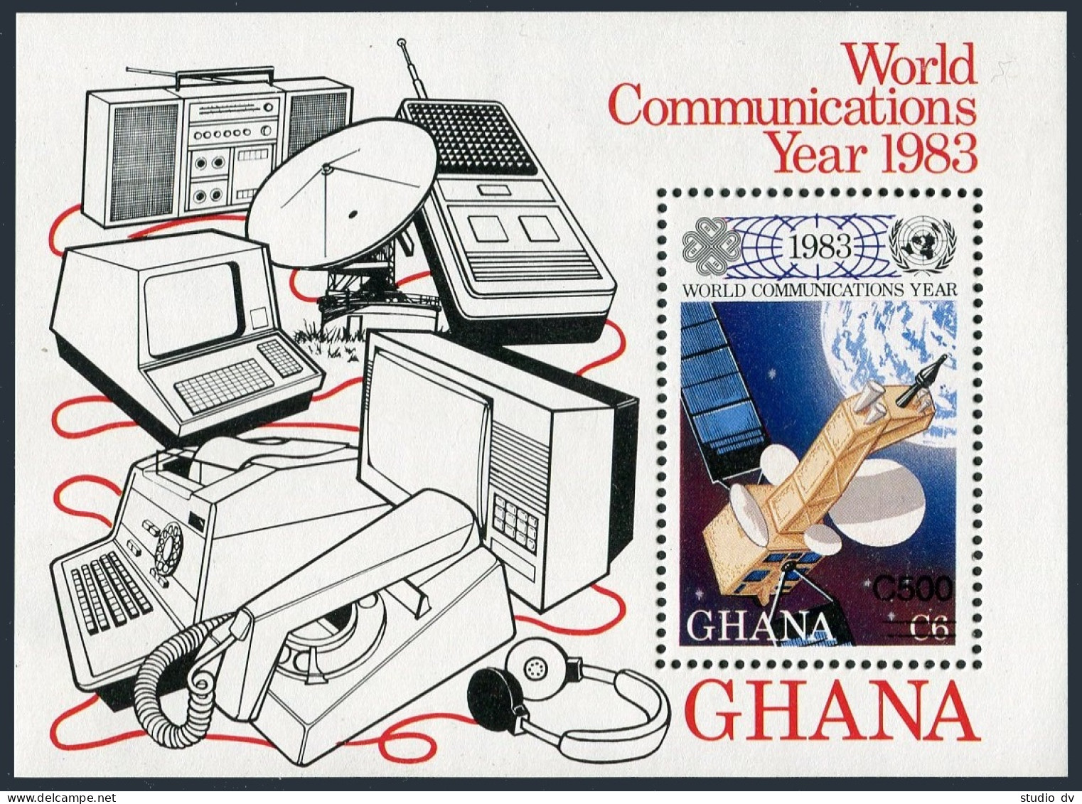 Ghana 1107-1110,1111,MNH. World Communication Year 1983.Dish Antenna,Cable Ship, - VorausGebrauchte