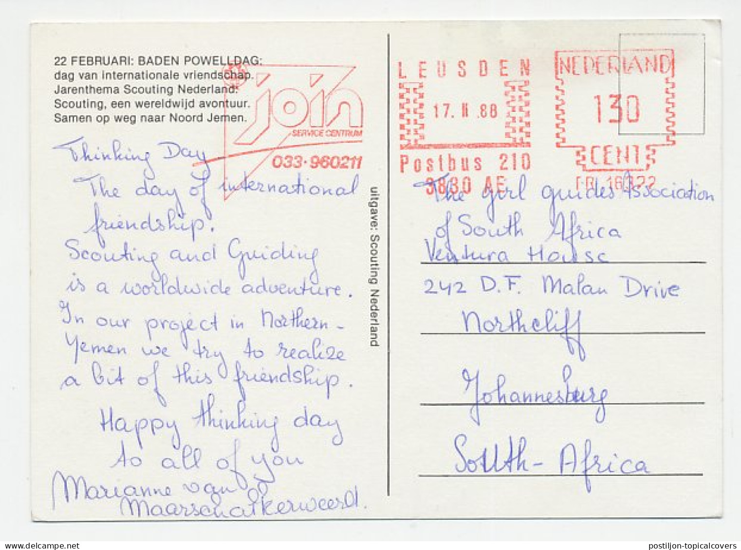 Meter Postcard Netherlands 1988 Dutch Scouting - Baden Powell Day 1988  - Sonstige & Ohne Zuordnung