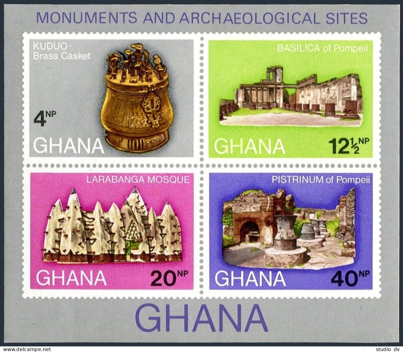 Ghana 406-409,408a, MNH. Mi 417-420, Bl.41. Brass Casket, Pompeii, Mosque, 1970. - Préoblitérés