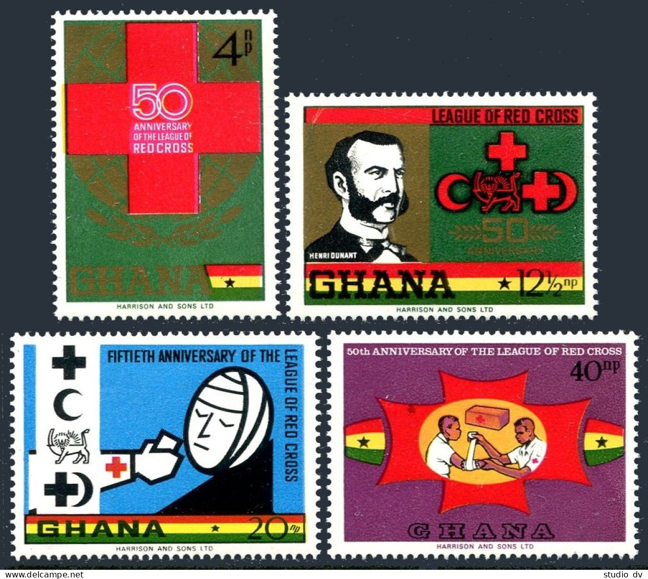 Ghana 378-381, 381a, MNH. Mi 389-392, Bl.38. League Of Red Cross. Henri Dunant. - Préoblitérés