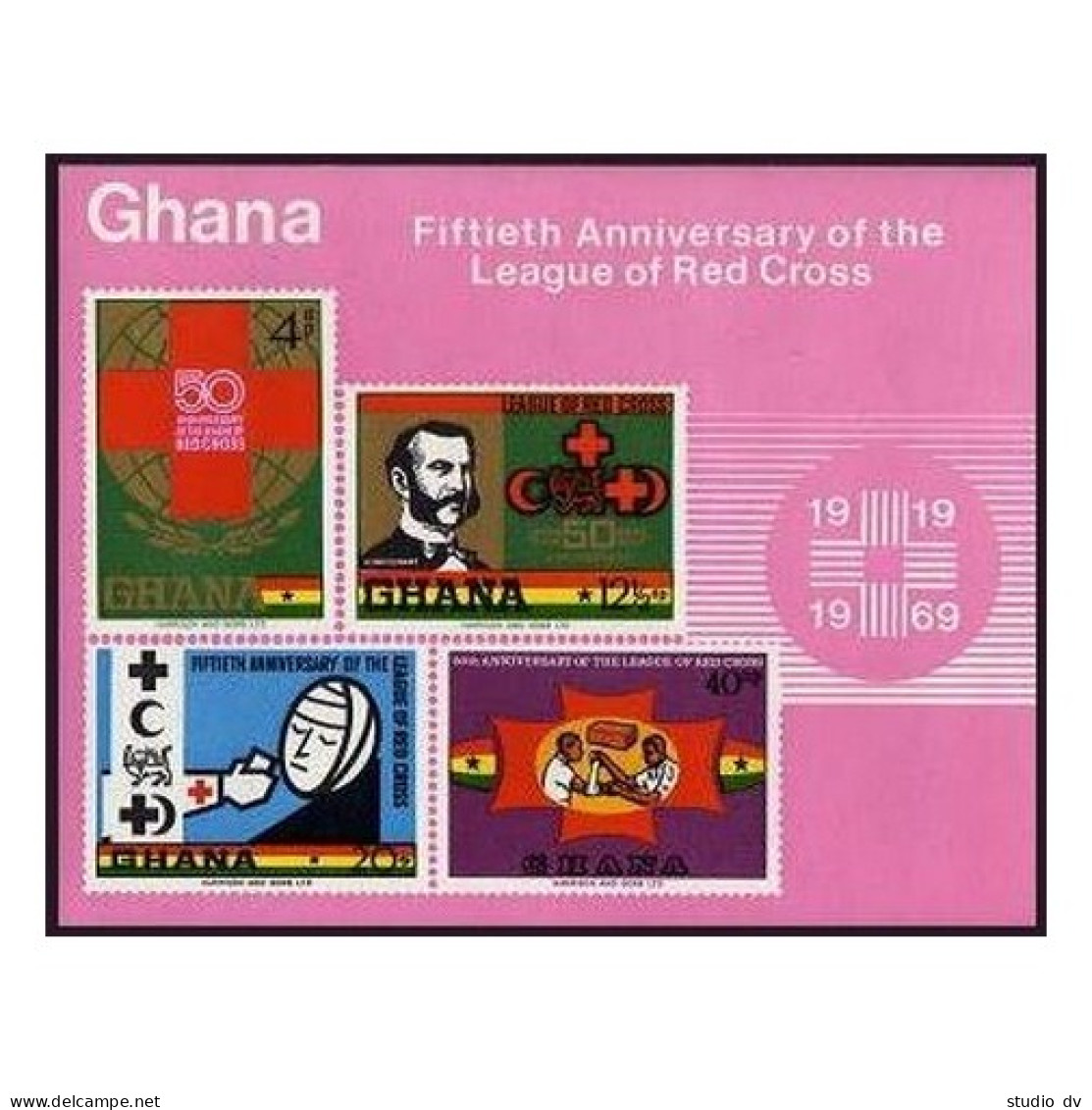 Ghana 378-381, 381a, MNH. Mi 389-392, Bl.38. League Of Red Cross. Henri Dunant. - Prematasellado