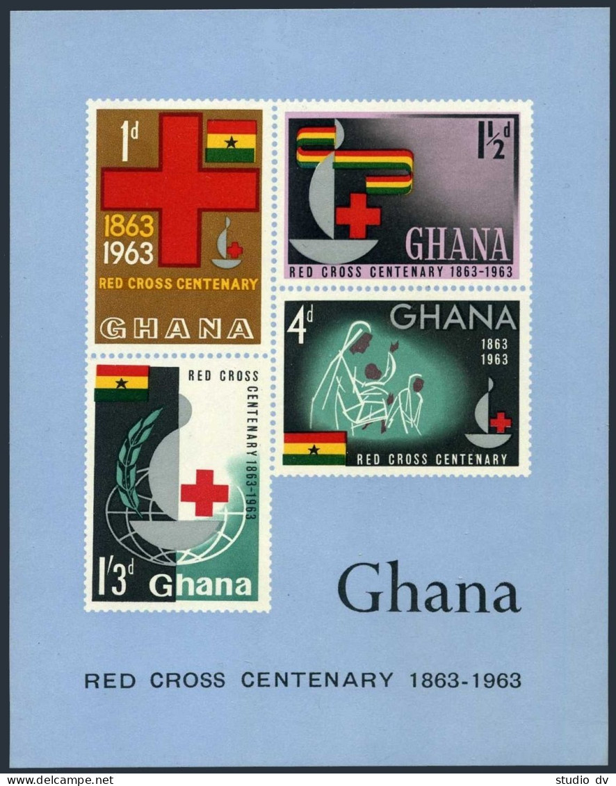 Ghana 142a Sheet, MNH. Michel Bl.8. Red Cross Centenary, 1963. Globe. - VorausGebrauchte