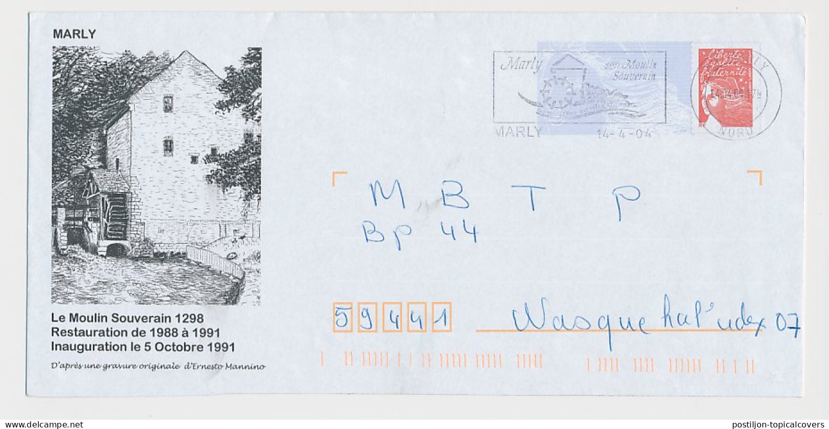 Postal Stationery / PAP France 2004 Watermill - Marly - Moulins