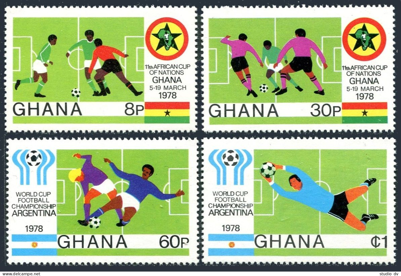 Ghana 660-663,664,MNH.Mi 746-749,Bl.76. African,World Soccer Cup Argentina-1978. - VorausGebrauchte
