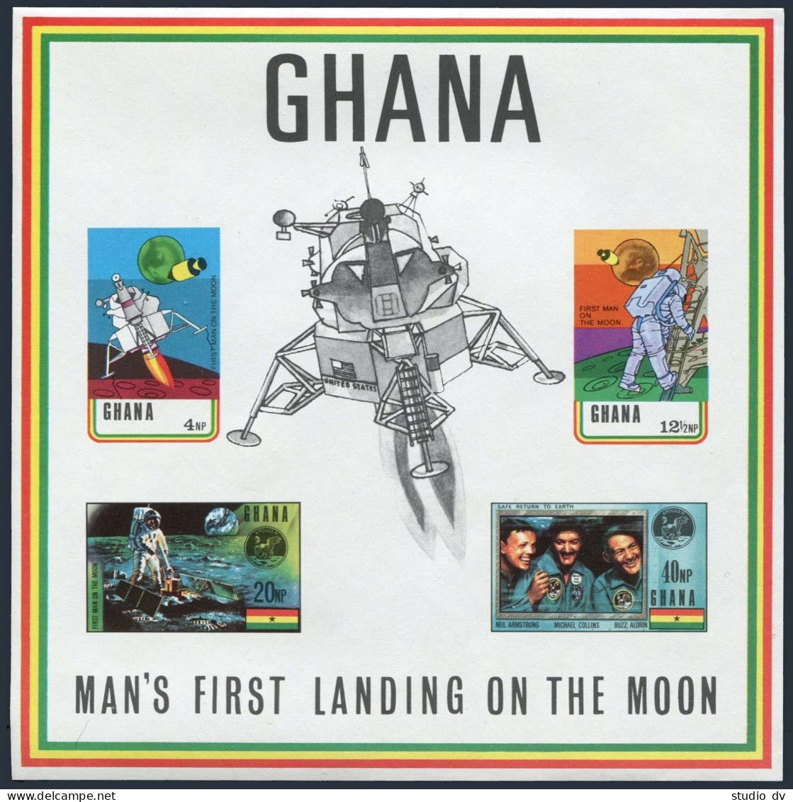 Ghana 389a Imperf, MNH. Michel Bl.39B. Man's First Landing On The Moon. 1970. - Precancels