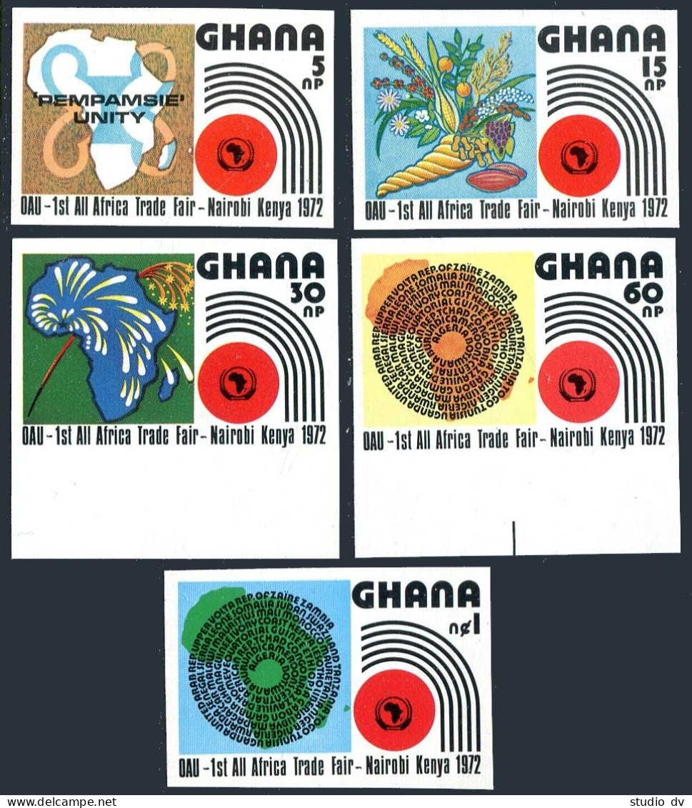 Ghana 440-444 Imperf,MNH.Michel 453B-457B. All-Africa Trade Fair,1972.Map,Horn, - Préoblitérés