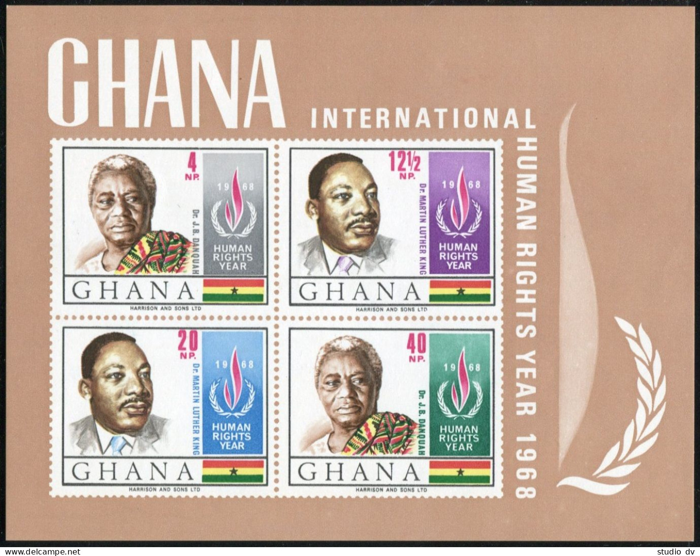 Ghana 351a Sheet, MNH. Michel Bl.35. Human Rights Year IHRY-1968. - Preobliterati
