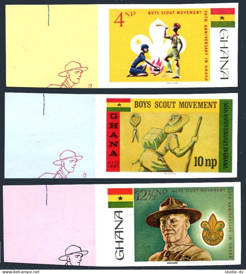 Ghana 308-310 Imperf, MNH. Michel 319B-321B. Ghana-Gold Coast Boy Scouts, 1967. - Precancels