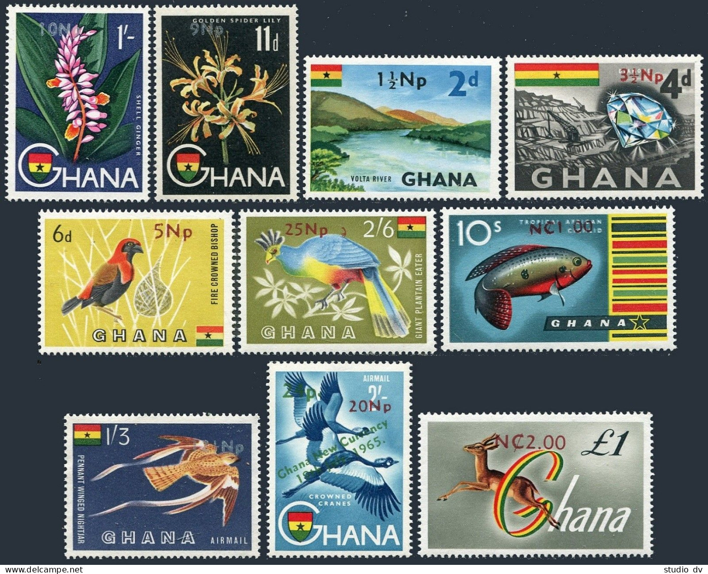 Ghana 277-84,C9-C10,MNH. Mi 287-296. Volta River, Diamond,Bird,Orchid.Value 1967 - Preobliterati